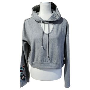 Buffalo David Bitton Floral Embroidered Hoodie Keyhole Hooded Sweatshirt NEW $69